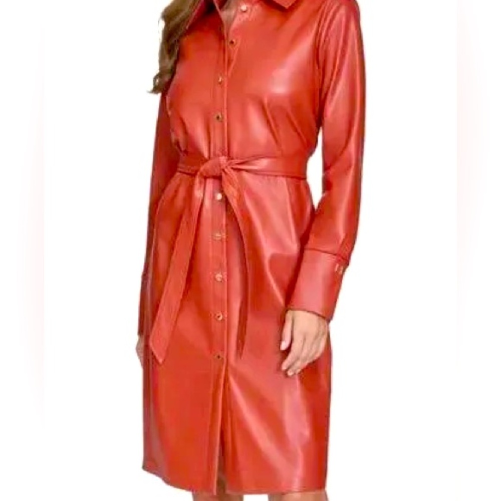 Halston Heritage Red Faux Leather Shirt